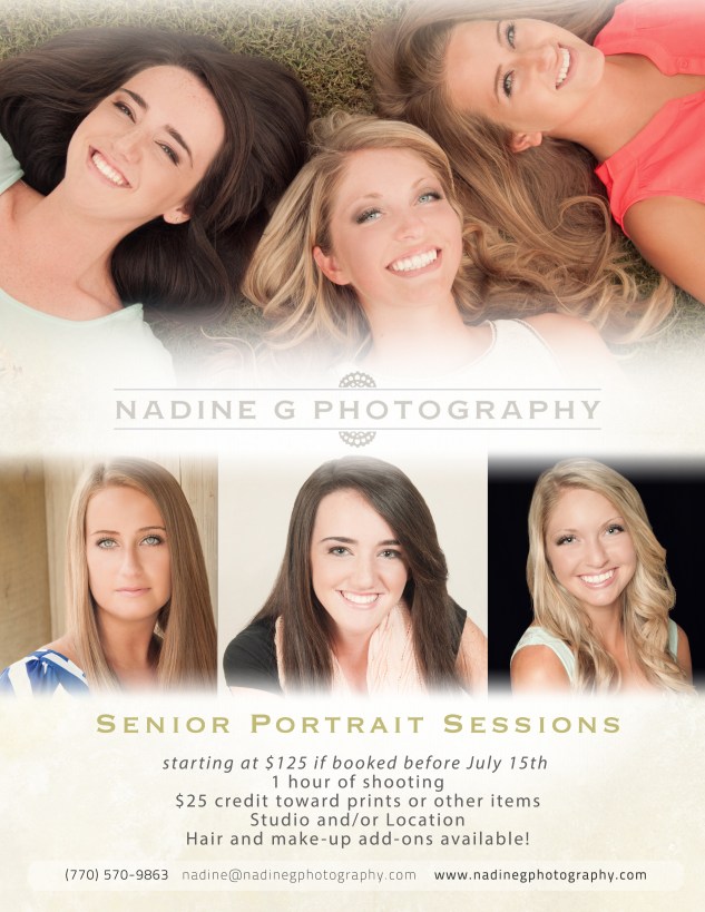 starting at $125 if booked before July 15th  1 hour of shooting $25 credit toward prints or other items Studio and/or Location Hair and make-up add-ons available!